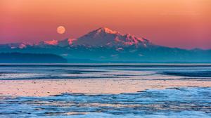 Mount Baker Full Moon At Sunset